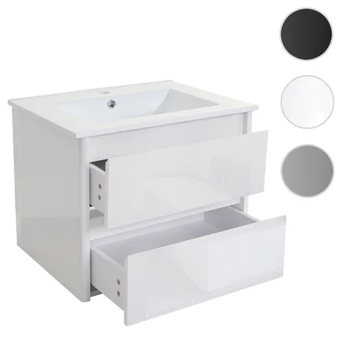 HWC-B19 Waschbecken + Unterschrank, Hochglanz Badezimmermöbel 50x60cm - Waschbeckenunterschrank mit Soft-Close-System und viel Stauraum für Ihr Badezimmer. Modernes Design und stabile, wasserresistente Materialien sorgen für eine frische Atmosphäre.