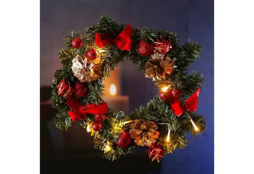 MARELIDA Dekokranz LED Tannenkranz Türkranz Weihnachtskranz D: 30cm 10 LED Innen rot gold