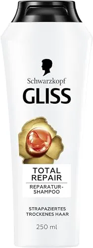 Gliss Shampoo Total Repair (250 ml) Pflegeshampoo mit Keratin | Schwarzkopf Pflegeshampoo repariert das Haar mit flüssigem Keratin & Blüten-Nektar und verleiht Glanz, weniger Haarbruch