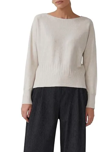 s.Oliver Black Label Damen Pullover 2171414 - Stylischer Pullover mit U-Boot-Ausschnitt und langen Ärmeln, ideal für lässige Outfits. Loose Fit mit Rippbündchen für zusätzlichen Komfort.