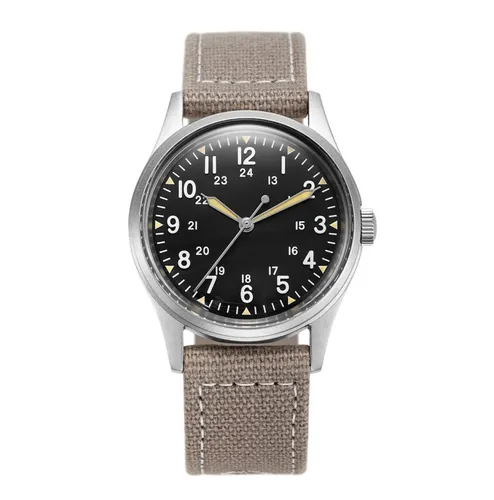 Praesidus Jungle Field  Stahl Mecaquarz Grau Beige Gewebe Militar Herren Uhr