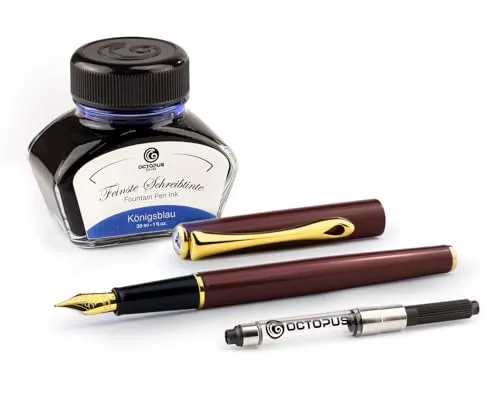 Diplomat Traveller Dark Red Gold Füllhalter-Set, Füllhalter aus Metall im Set mit Schreibtinte und Konverter, Schreibset