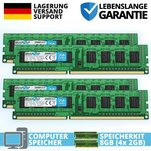 4x 2GB - DDR3 RAM DIMM UDIMM - PC3-10600U 2Rx8 1333 MHz 1.5V Arbeitsspeicher CL9
