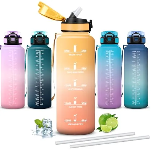 Mujigaga Trinkflasche Sport, Trinkflasche 1 5 liter, Wasserflasche mit Strohhalm, Leicht zu Reinigen, Wasserflasche Auslaufsicher, Breite Öffnung, für Wandern, Yoga, Camping, Fitness, Triathlon