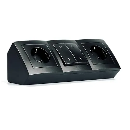 McPower Tischsteckdose Flair, mit 0,15m Kabel, 2x Schutzkontakt, mit Schalter, in schwarz
