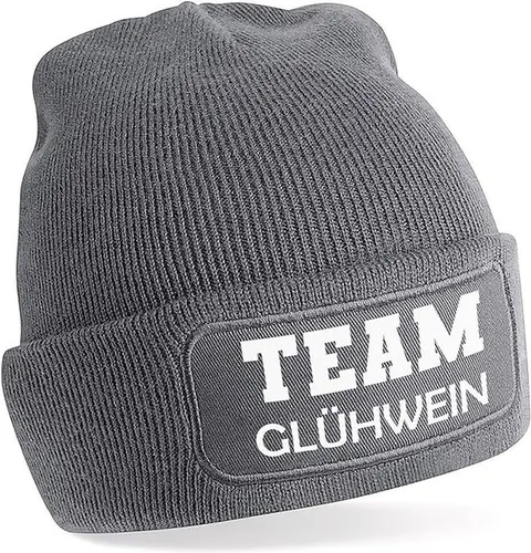 Herzbotschaft Skimütze Strickmütze mit Spruch TEAM GLÜHWEIN (Mütze mit Aufdruck) Unisex SoftTouch angenehm weiche und warme Wintermütze Einheitsgröße