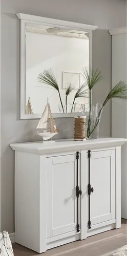 2-tlg. Garderoben-Kombi WINGST-61 Landhaus-Stil Pinie weiß Nb. Kommode und Spiegel B/T/H: ca 105/204/45 cm