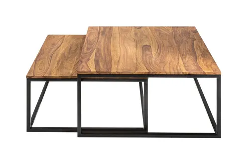 Licht-Erlebnisse Couchtisch BAMA, 2er Set aus Holz Metall in Natur Schwarz