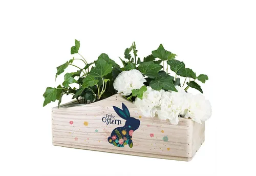 Herz & Heim Geschenkbox zu Ostern - Pflanzkorb aus Holz als Osterkorb für Ostergeschenke, 1 Griff, mit Folie ausgekleidet