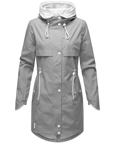 Navahoo Damen Übergangsmantel Xankaa Grey Gr. L - Funktionsjacke für Damen, leicht und wasserabweisend, ideal für Frühling und Herbst, mit verstellbarer Kapuze und figurumschmeichelnder Passform.