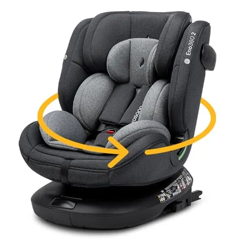 Osann Eno360 2 i-Size Kindersitz – Drehbar, Reboarder für 40-150 cm – Dark Grey Melange - Der Osann Eno360 2 ist ein flexibler i-Size Kindersitz für Kinder von 40 bis 150 cm. Mit 360°-Drehfunktion und einfacher Umstellung auf Fahrzeuggurt bietet er Sicherheit und Komfort für viele Jahre.