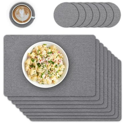 matches21 HOME & HOBBY Tischsets mit Untersetzer 8er Set Grau - abwaschbare Leinen Stoff-Optik Platzsets