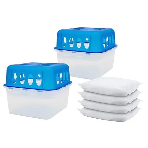 Spetebo 2x Ultra Fresh Luftentfeuchter Granulat Box mit 4x 400g Nachfüllbeutel - Raumentfeuchter mit Auffangschale - Raum Luft Trockner Entfeuchter wiederverwendbar nachfüllbar