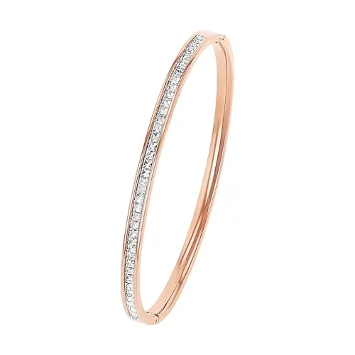 s.Oliver Damen Armreif mit Swarovski Kristallen - Elegantes Armband aus Edelstahl mit funkelnden Swarovski Kristallen, perfekt als Geschenk für besondere Anlässe. Roséfarbe und angenehmer Tragekomfort durch Scharnierverschluss.