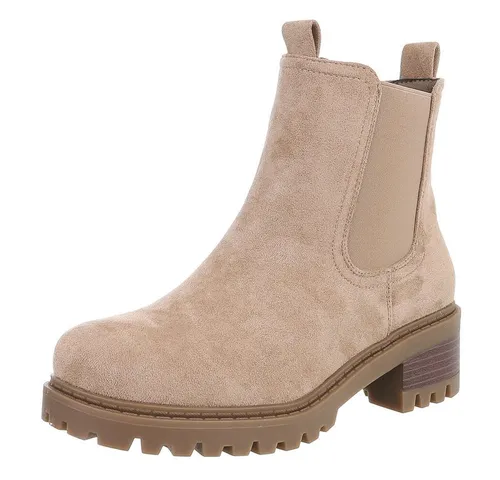 Ital-Design Trendige Chelsea Boots mit elastischen Einsätzen für Damen Chelseaboots (90417874) Blockabsatz Stiefeletten in Hellbraun