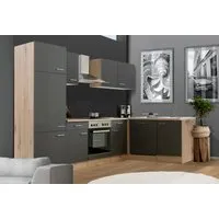 Flex-Well Exclusiv Winkelküche Morena 280x170 cm - Winkelküche in Basaltgrau matt mit San Remo Eiche, hochwertige Kunststofffronten und flexible Montageoptionen für individuelle Küchenlösungen.