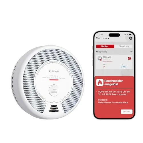 X-Sense SC06-WX 2-in-1 Rauch- und Kohlenmonoxid Melder - CO-Melder mit WLAN, der Ihr Zuhause vor Bränden und Kohlenmonoxid schützt. Sofortige App-Benachrichtigungen und einfache Verwaltung über die X-Sense Home Security App.