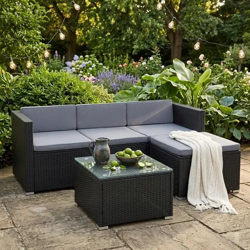 ESTEXO Rattan Lounge Sitzgruppe - Elegantes 3-Sitzer Sofa Set für den Garten - Sofas - Moderne Rattan Terrassen-Sitzgruppe mit witterungsbeständigem Polyrattangeflecht und bequemen, abnehmbaren Sitzpolstern für unvergessliche Gartenmomente.