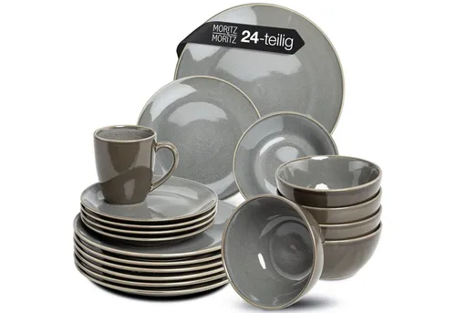Moritz & Moritz Kombiservice SENSE grau Geschirrset (24-tlg) für 6 Personen - Kombiservice aus hochwertigem Steingut, stilvolles und schlichtes Design in grau, ideal für festliche Anlässe oder den täglichen Gebrauch.