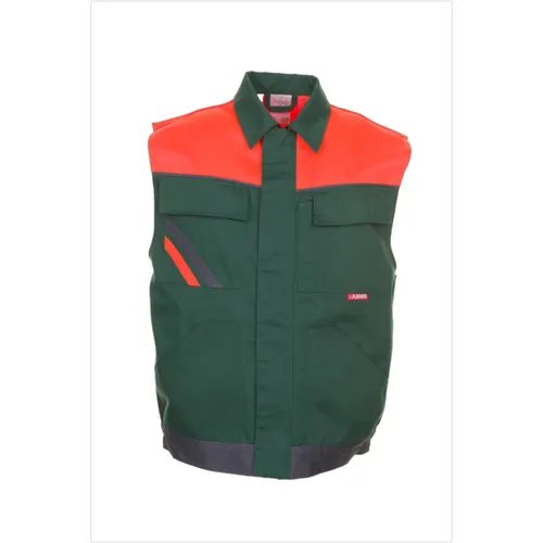 Planam Visline Weste XXL - grün/orange/schiefer - Jacke für Herren aus robustem 65% Polyester und 35% Baumwolle, ideal für Arbeit und Freizeit, bietet hohe Strapazierfähigkeit und Komfort.