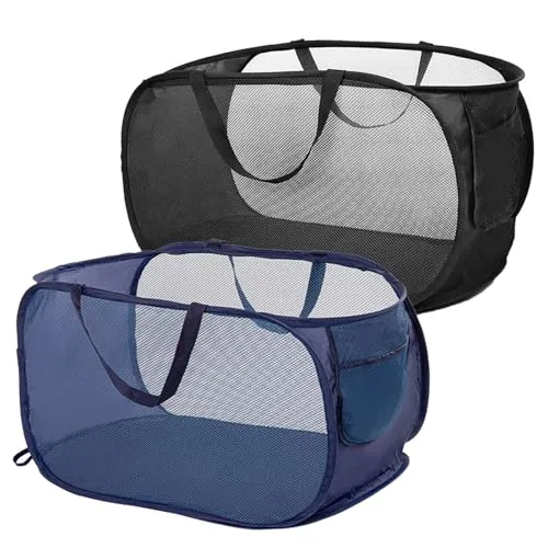 Stück Pop Up Wäschekorb, Wäschekorb Faltbar Groß 36x36x58cm Klappbar mit Griff Atmungsaktiver Wabennetz Foldable Laundry Basket für Heim Camping und Reisen 2