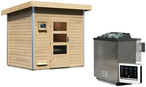 Karibu Saunahaus Ralf mit 9 kW Ofen und einfacher Steuerung