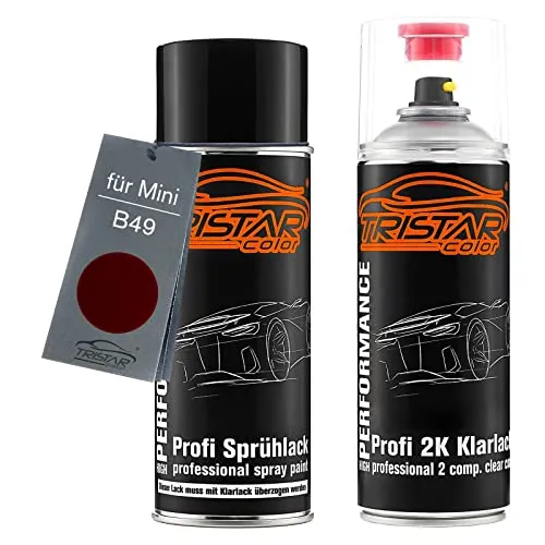 TRISTARcolor Autolack 2K Spraydosen Set für Mini B49 Ice Chocolate Metallic Basislack 2 Komponenten Klarlack Sprühdose