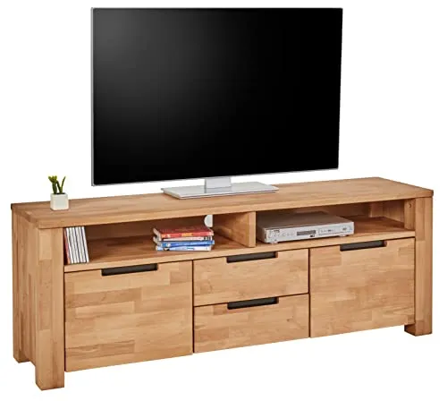 TV Kommode Kernbuche massiv geölt - Stilvolle Stauraumlösung - TV-Bank aus geöltem Kernbuche Massivholz mit zwei Türen und Schubladen für viel Stauraum. Ideal für ein modernes Wohnambiente, inklusive einfacher Lieferung und Aufstellung.