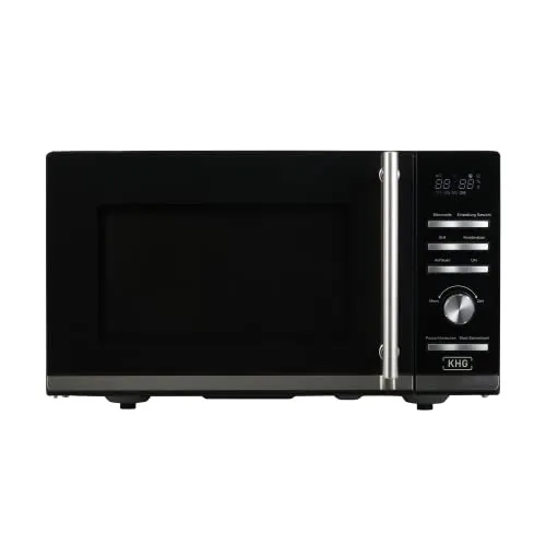 KHG Mikrowelle MW-23.1GS mit Grill 23L aus Metall in schwarz, 9 Automatikprogramme, bis 1.400 Watt, inkl. Drehteller/Grillrost, Digitalanzeige, Auftaufunktion, Kindersicherung, Endsignal