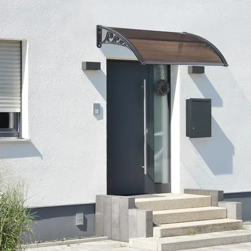 [en.casa] Vordach für Haustür Mellerud 100 x 60 cm - Vordächer: Elegante Pultüberdachung aus robustem Polycarbonat und Aluminium, bietet optimalen Witterungsschutz und minimiert Rutschgefahr.