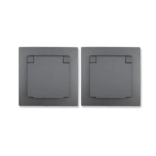 McPower Schutzkontakt-Steckdose Flair | 2er-Pack Unterputz IP44 anthrazit | 250V 16A Feuchtraum Steckdose für Bad Keller Außenbereich Schraubanschluss