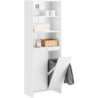 SoBuy Hochschrank BZR155 mit Wäschesack - Hochschrank mit Wäschesack, 2 Klappen und 2 Körben, ideal für Ordnung im Badezimmer, hochwertige Verarbeitung aus MDF in elegantem Weiß.