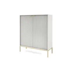 Selsey Highboard VELLORE, 2-türig, 125 cm hoch, mit goldenem Gestell - Highboard mit 6 Fächern, modernes Design und geriffelte Optik, ideal für stilvolle Wohnräume