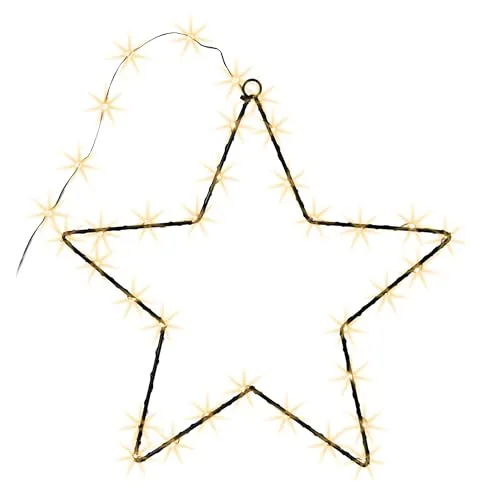 Spetebo LED Stern Silhouette schwarz zum Hängen für Außen mit Timer - 50 cm - Metall Schattenbild mit Gold LED Batterie betrieben - Weihnachten Winter Garten Fenster Deko Beleuchtung