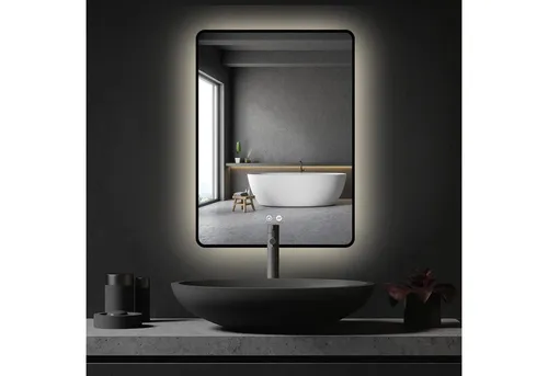 Apejoy Badspiegel 60x80cm LED Schwarz Gold - Eleganter Badspiegel mit stufenloser Farbtemperatur von 2700K bis 6500K, ideal für Makeup und stimmungsvolle Beleuchtung – die perfekte Ergänzung für Ihr stilvolles Badezimmer.