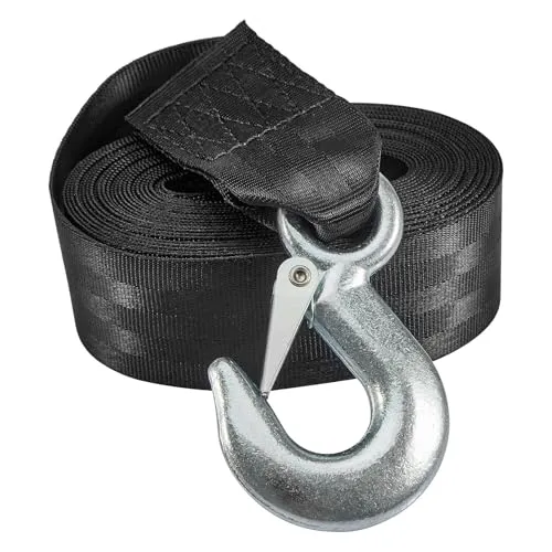 CarBole Anhänger Windengurt,Windenriemen Mit Schwerem Haken Windengurt,Abschleppseil für Trailer,für Marine-Windenwechsel 5cm x 6m,3300lb,Schwarz