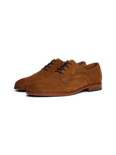 TOMMY HILFIGER HILFIGER DRESS SUEDE SHOE - Eleganter Herren-Schnürschuh aus braunem Veloursleder, ideal für Business und abendliche Anlässe, mit kleiner Logoflagge für einen stilvollen Akzent.