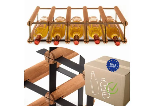 MODO24 Weinregal aus Metall & Holz für 5 Flaschen – eleganter Weinständer für jeden Raum