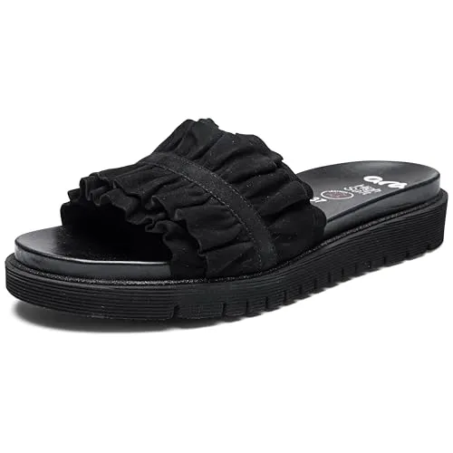 ara Damen Kent Slipper - Eleganter Komfort in Schwarz, 42 EU - Slipper & Mokassins für Damen aus hochwertigem Velourleder, mit flacher Absatzform und Knöchelriemen für optimalen Halt und Stil.
