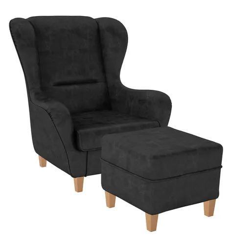 Supellex Ohrensessel, Graphit - Eleganter Ohrensessel in Graphit, perfekt für Wohnzimmer. Handgefertigt aus atmungsaktivem Kunstleder mit außergewöhnlichem Komfort und stabilen Buchenholzfüßen.