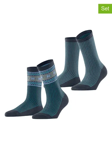 ESPRIT 2er-Set: Socken ''Scandi'' in Anthrazit/ Türkis, Größe 39-42, cyan/schwarz/grau, Damen
