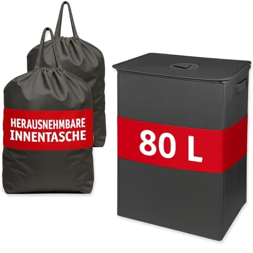 LEFELD Pfandflaschen-Sammelbehälter 80 Liter – mit Deckel, 2 herausnehmbaren waschbaren Innentaschen & stabilem Boden – für Keller, Garage & Haushalt – platzsparend & hygienisch