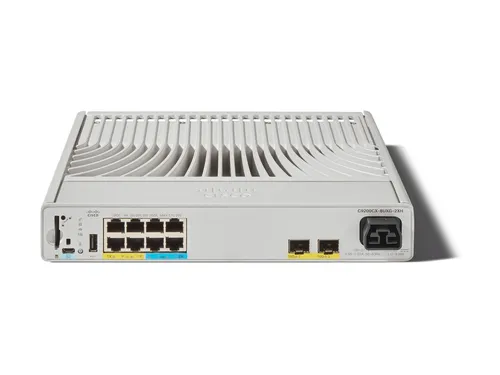 Cisco C9200CX-8UXG-2XH-A Switch - 8 Anschlüsse L3 Managed - Netzwerk-Switch mit 8 Gigabit Anschlüssen, unterstützt High Voltage DC und bietet eine hohe Leistung von 315 Watt für anspruchsvolle Netzwerkanforderungen.