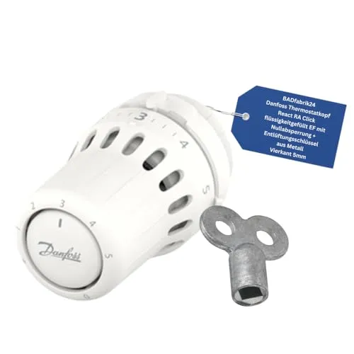 BADfabrik24 Thermostatkopf React RA Click EF – flüssigkeitgefüllt mit Nullabsperrung + Entlüftungsschlüssel aus Metall 5 mm Vierkant (1)