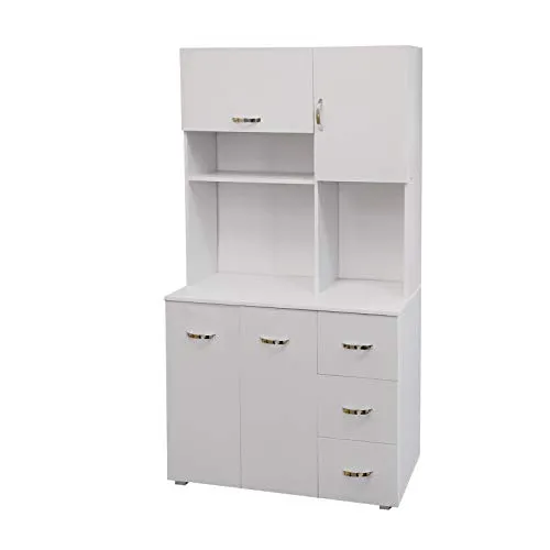 HTI-Living Hochschrank Küchenschrank Weiß Blanca - Hochschrank mit 7 Fächern, 3 Schubladen und 4 Türen für optimalen Stauraum in Ihrer Küche. Modernes Design in Weiß, ideal für elegante Küchen.