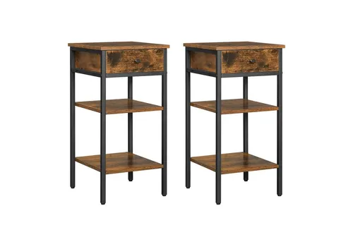 VASAGLE Nachttisch (2-St) mit Schublade und Ablagen - Stylischer Nachttisch in Vintagebraun-Schwarz, ideal für Schlafzimmer. Mit praktischer Schublade und zwei Ablagen für zusätzlichen Stauraum. Stabil und platzsparend, perfekt für jede Einrichtung.