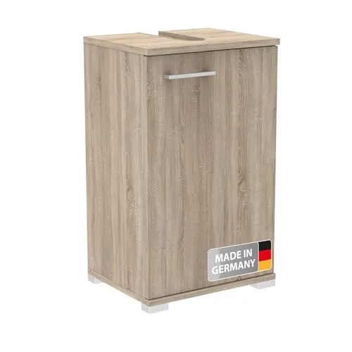Fackelmann Easy Waschbeckenunterschrank 40cm Hellbraun/Dekor Sonoma Eiche – Stilvoll & praktisch mit viel Stauraum, Flexibler Türanschlag, inkl. Füße – Made in Germany