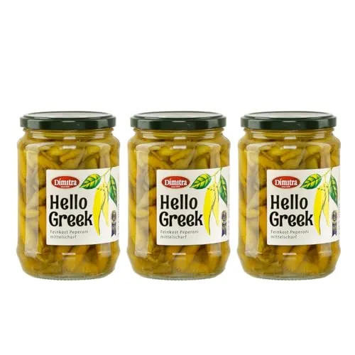 Griechische Peperoni Dimitra 3x 300g Glas | Mittelscharf mit Jassas Olivenöl