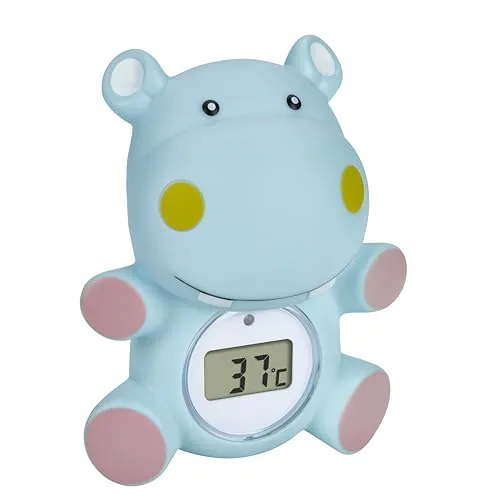 TFA Dostmann Digitales Badethermometer für Babys, 30.2034.14, HIPPO, auch für Kinder/Senioren geeignet, auch für Pools/Whirlpools, in Nilpferd Form, 9,8 cm hoch, blau