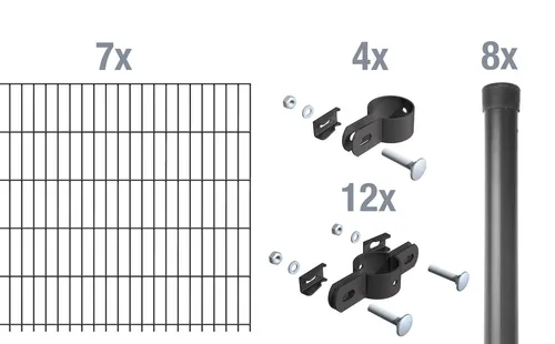 Alberts Einstab-Gittermatten-Set Garden Typ 8/6/4 - Stabiler Zaun für Ihren Garten - Gartenzäune aus robustem Stahl mit Kunststoffbeschichtung in anthrazit, ideal für langlebige und stilvolle Abgrenzungen. Komplettset für einfache Installation, mit 14 m Zaunlänge und Ø34 mm Pfosten.